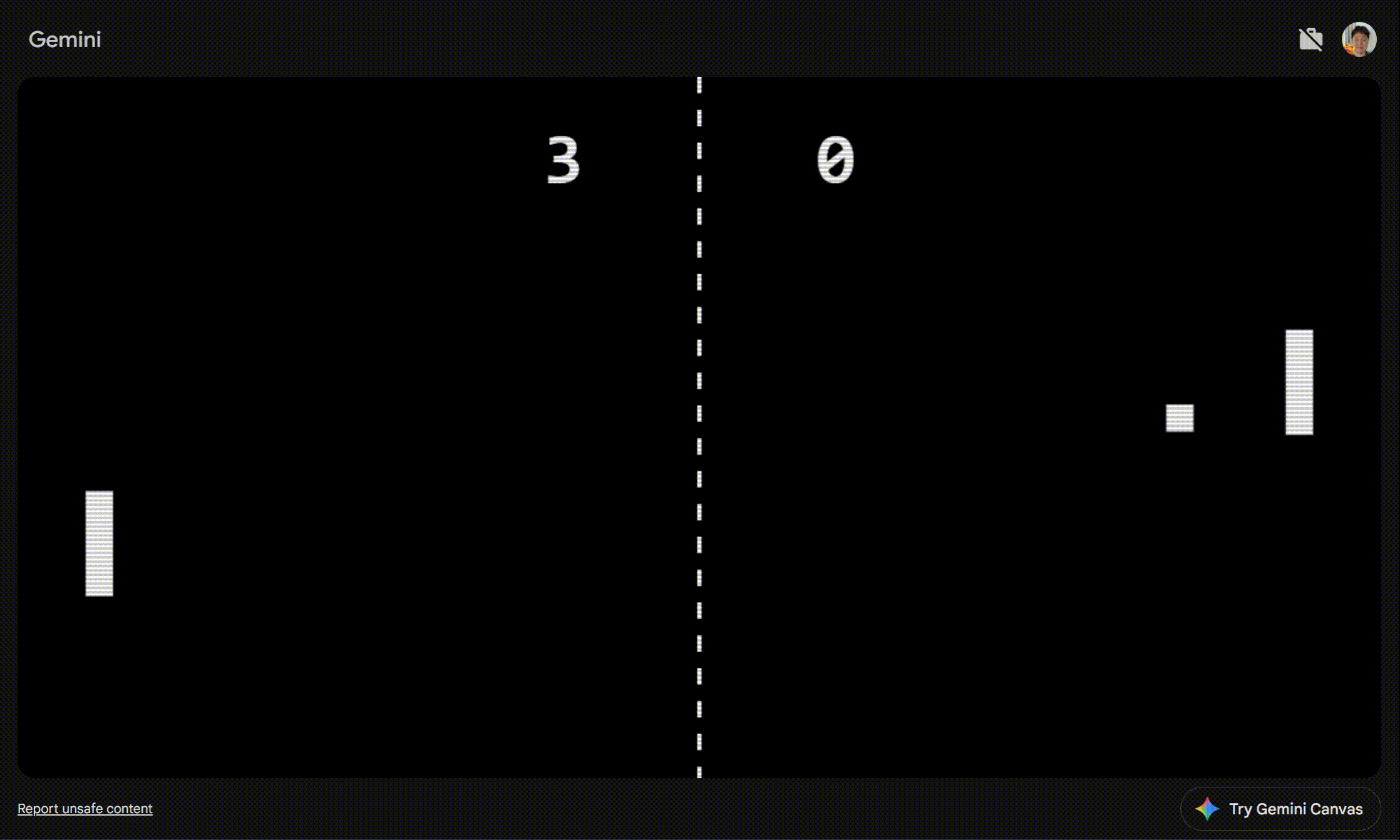 PONG built by Gemini